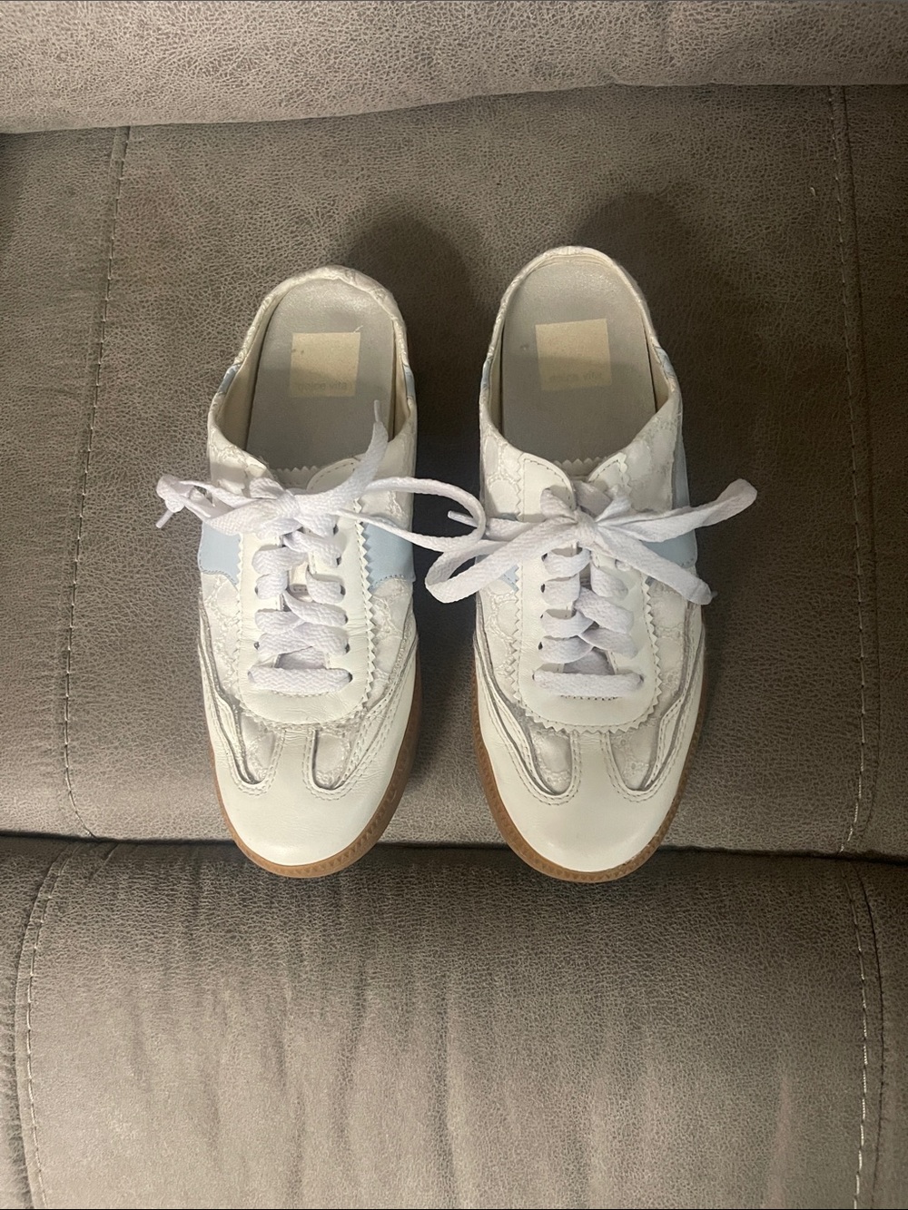 Dolce Via White Leather Lace-Up mule Sneakers with Gum Sole